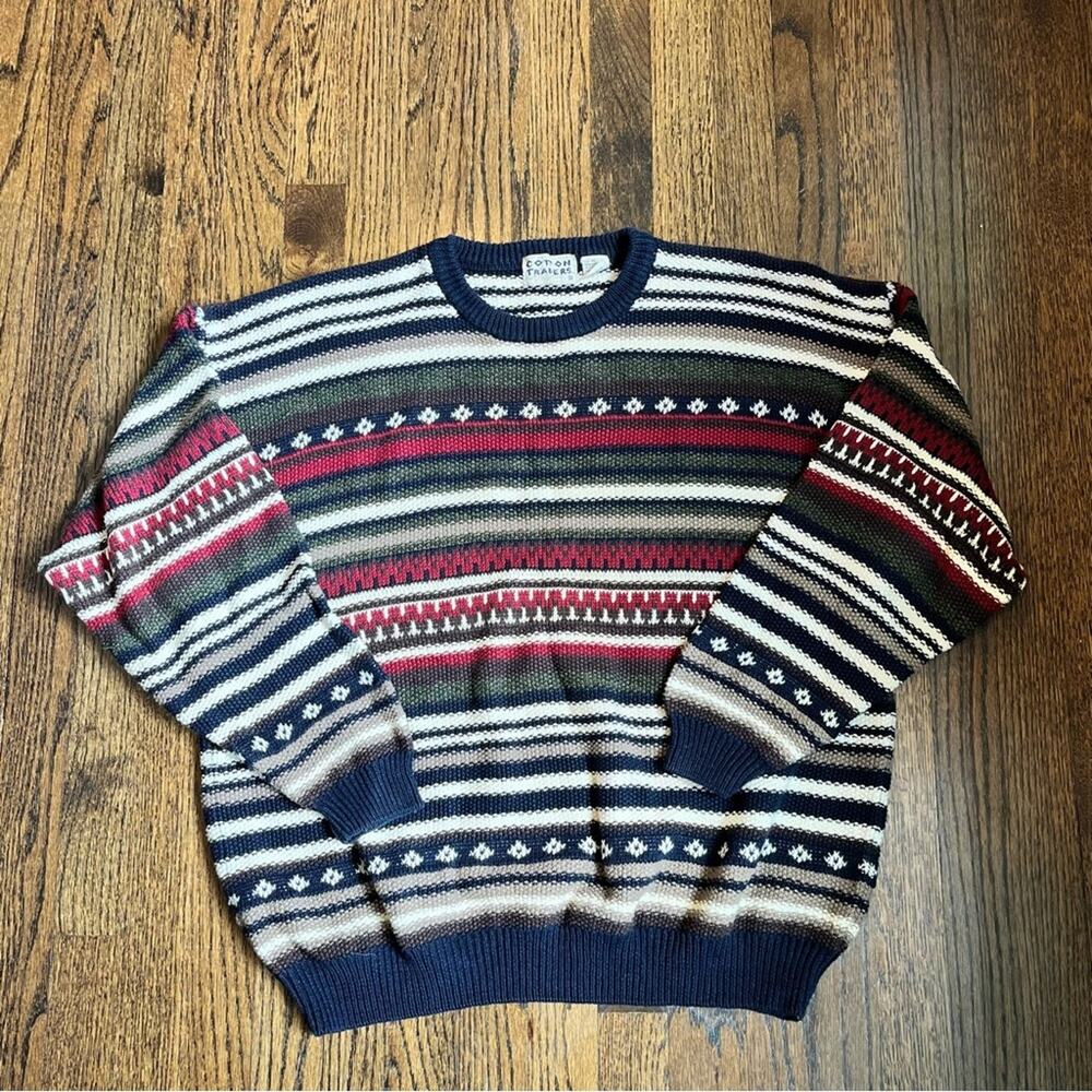 90s Cotton Traders Sweater Vintage Funky Retro Pattern Striped Men's Size XL